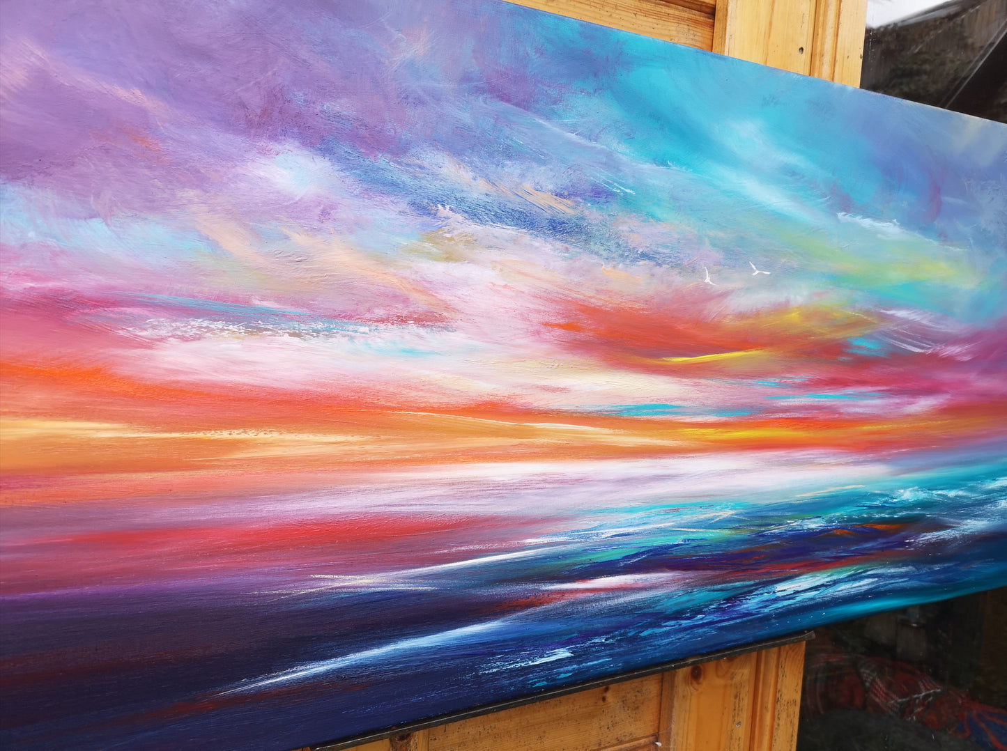 Contemplative Horizons II, 120x50cm, Large original art, sunset, sunrise, gift, blue, emotional art, seascapes, original