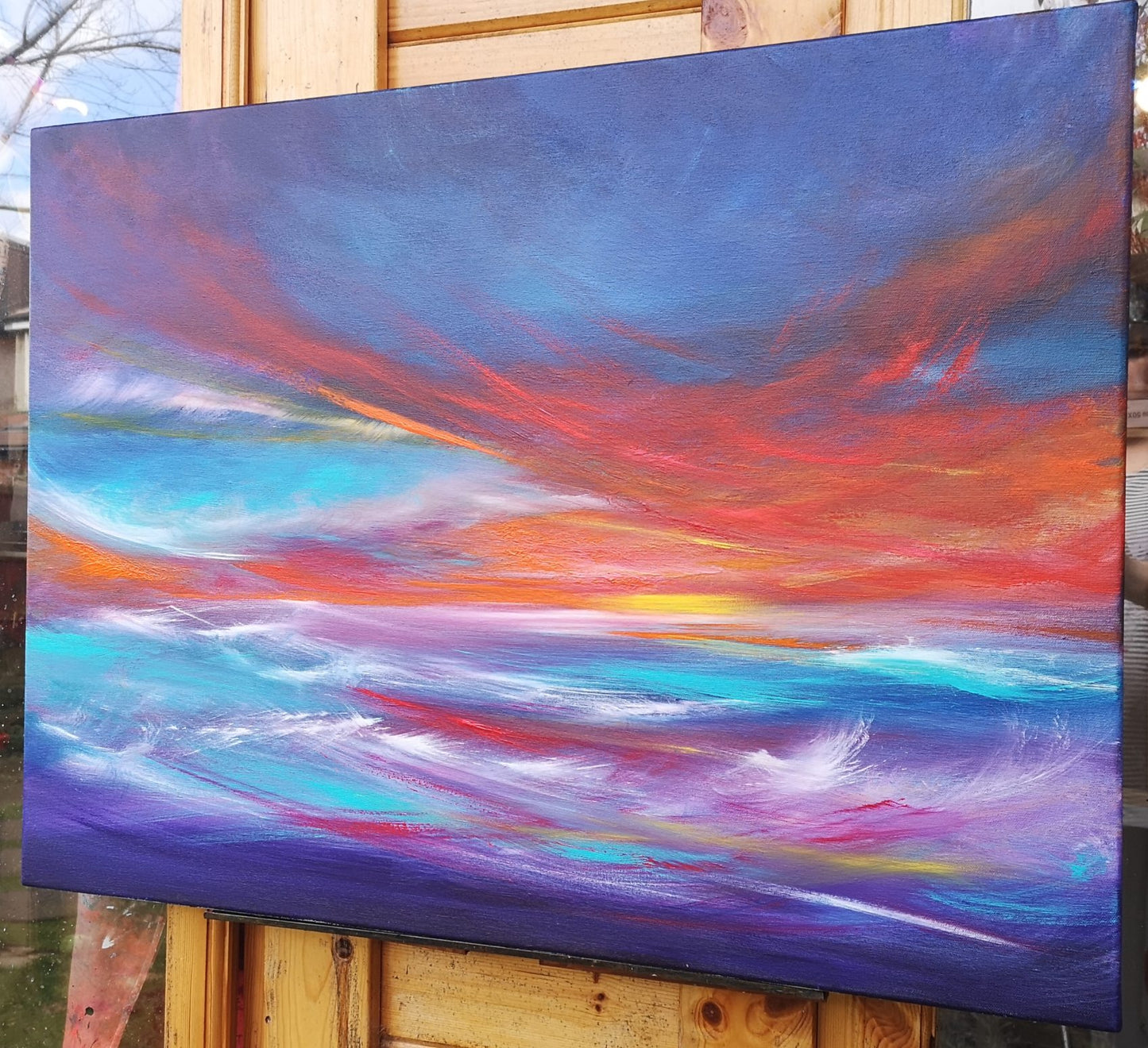 Crimson Passion, 90x60cm, Large original art, semi-abstract, expression, gift, blue, emotional art, seascapes, original