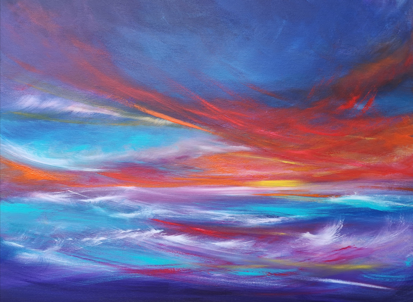 Crimson Passion, 90x60cm, Large original art, semi-abstract, expression, gift, blue, emotional art, seascapes, original