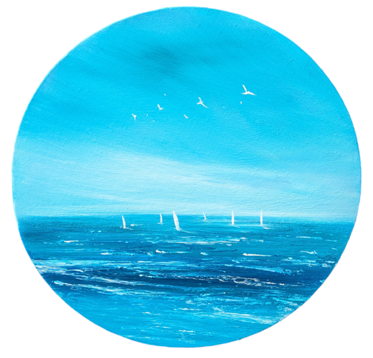 Sailboats at Sea, Circular Seascape