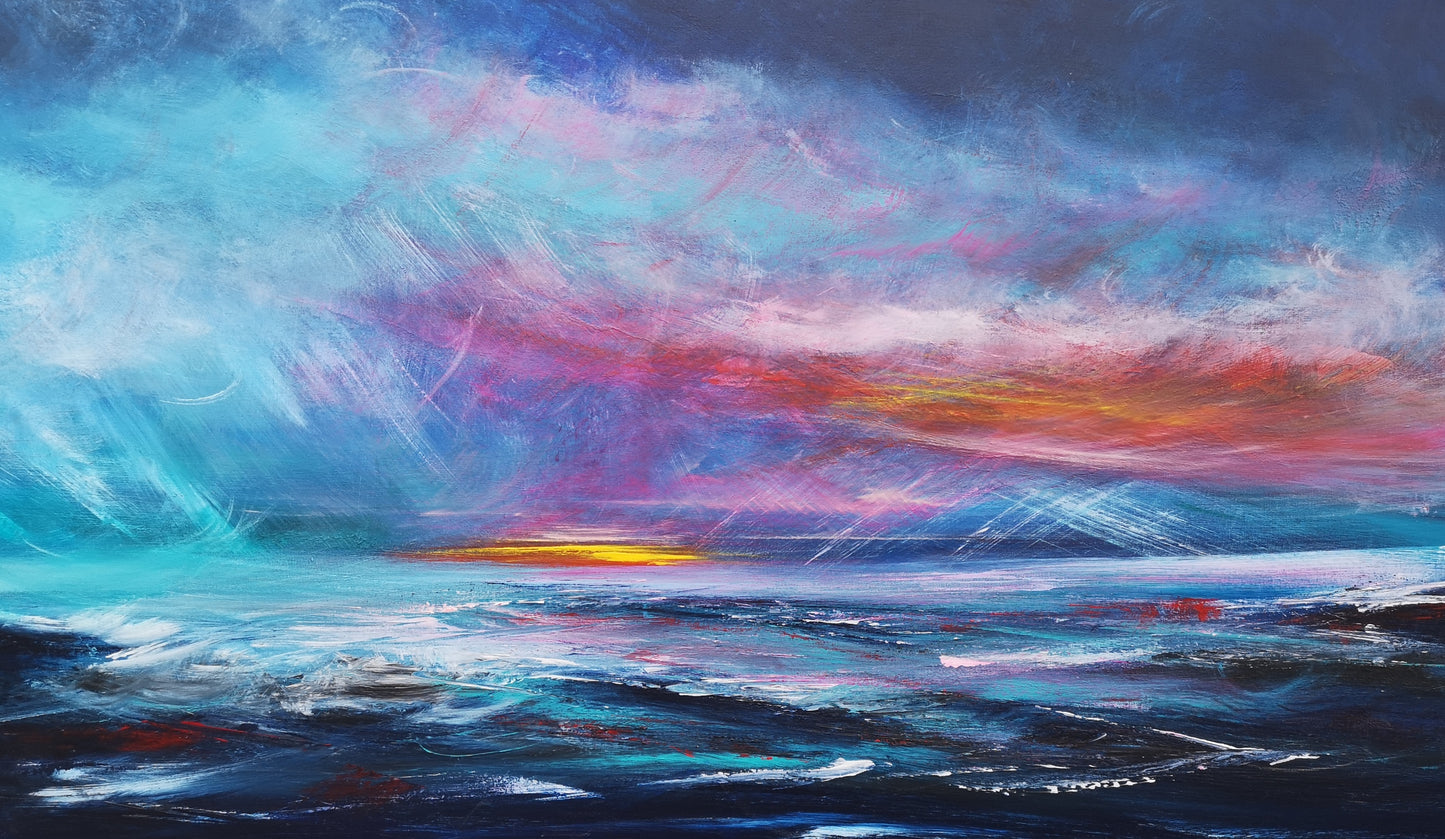 A Break in the Clouds, 120x50cm, Large, panoramic, emotional art, seascapes