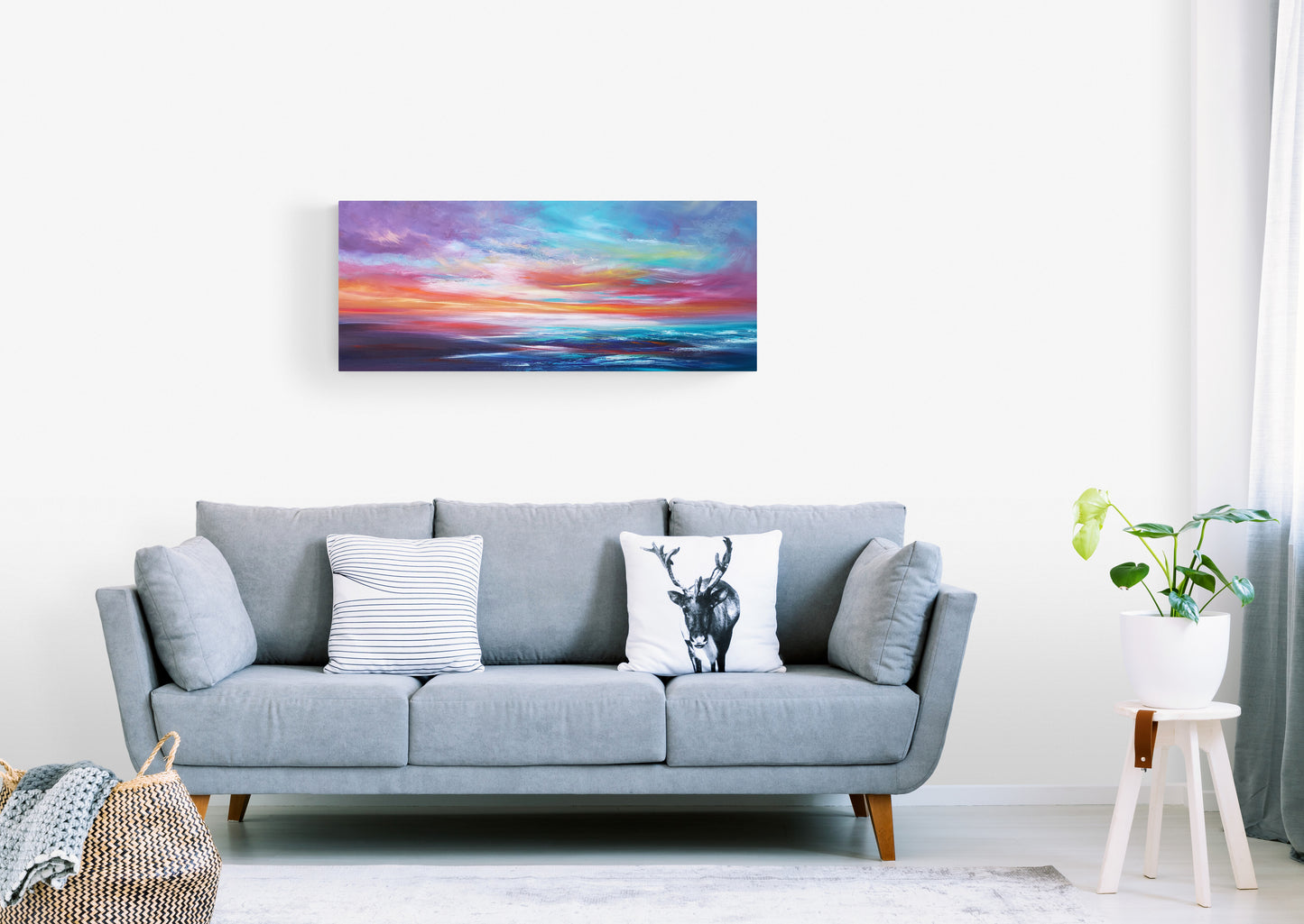 Contemplative Horizons II, 120x50cm, Large original art, sunset, sunrise, gift, blue, emotional art, seascapes, original