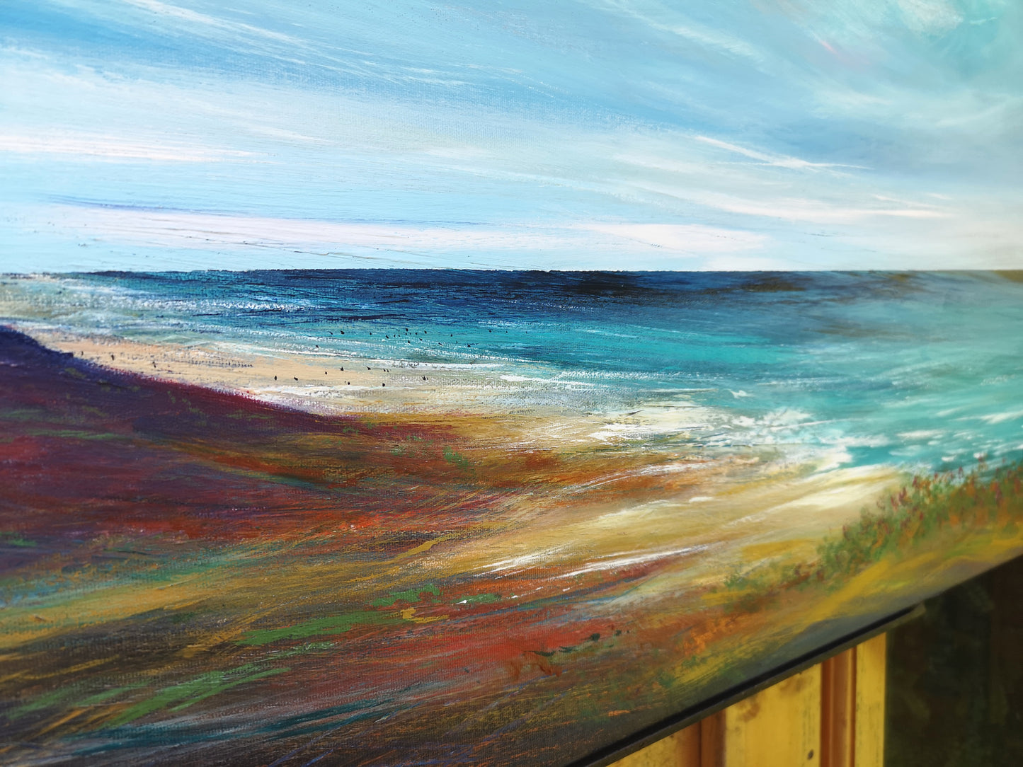 Everything's Better on the Beach, 90x60cm, Large original art, sunset, sunrise, gift, blue, emotional art, seascapes, original