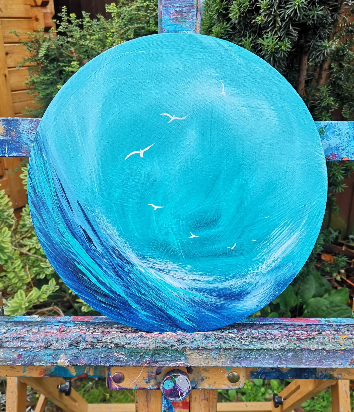 Circular Seascape 2 original art, gift, blue, emotional art, seascapes, storm