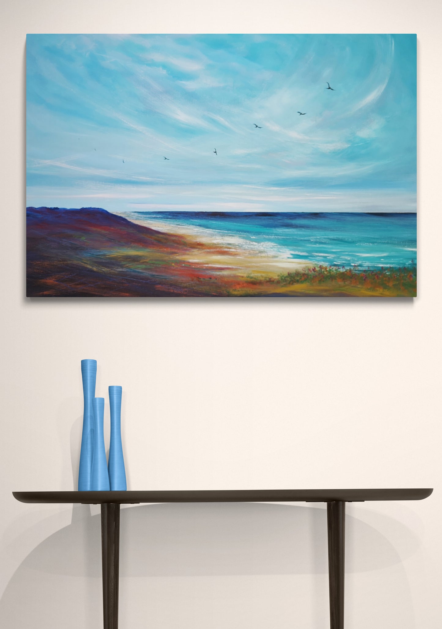 Everything's Better on the Beach, 90x60cm, Large original art, sunset, sunrise, gift, blue, emotional art, seascapes, original